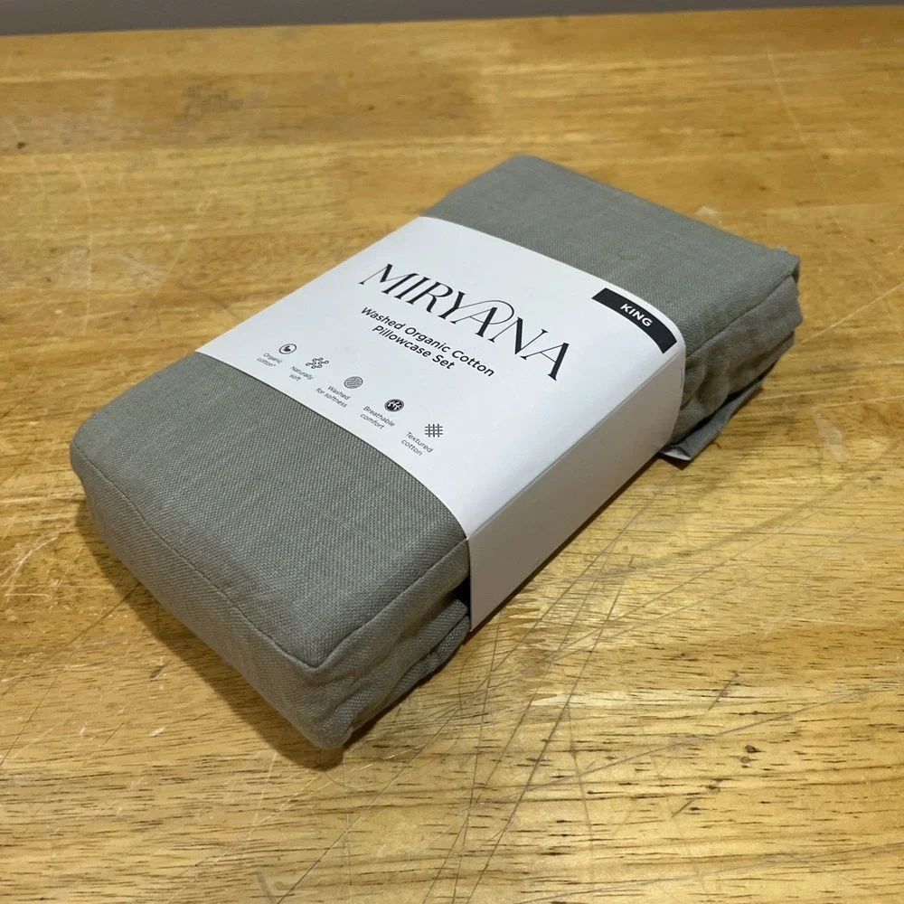 MIRYANA Pillowcases King Sage Green Organic Cotton Set Washed‎